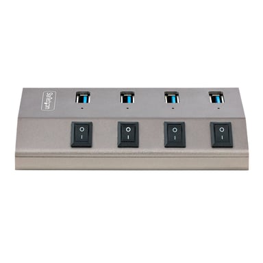 StarTech.com Hub USB-C Autoalimentado de 4 puertos con Interruptores Individuales - Concentrador USB 3.0 a 5 Gbps con Fuente de Alimentación - Ladrón