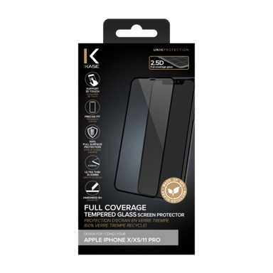 Pellicola protettiva in vetro temperato (60% vetro temperato riciclato) per Apple iPhone X/XS/11 Pro, nero