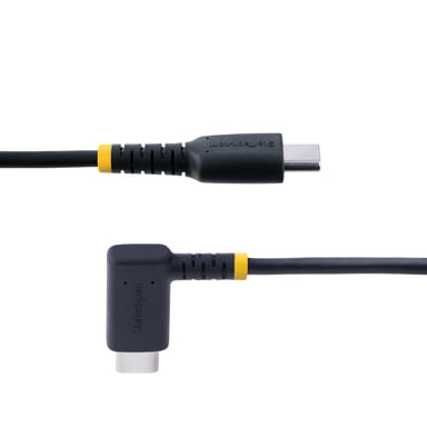 StarTech.com Cable 30cm USB C Acodado - en Ángulo Recto - PD 60W - 3A - Cable USB-C de Carga Rápida - de Alta Resistencia - USB 2.0 Tipo C - Fibra de