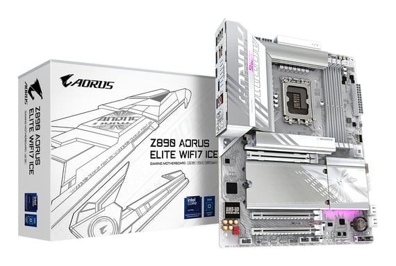GIGABYTE Carte mère Z890 AORUS ELITE WIFI7 ICE - Prend en charge les processeurs Intel Core Ultra (Série 2), VRM à 16+1+2 phases, jusqu'à 8800MHz DDR5 (OC), 1xPCIe 5.0 + 3xPCIe 4.0, Wi-Fi 7, LAN 2.5GbE, Thunderbolt 4 - Neuf