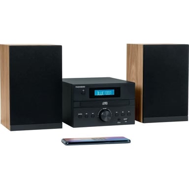 Microsistema Bluetooth - THOMSON - Legno/Nero - Radio FM/CD/MP3/USB, 20W RMS, sintonizzatore FM RDS, presa per cuffie, telecomando, alimentazione 230V
