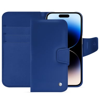 Housse cuir Apple iPhone 15 Pro - Rabat portefeuille - Bleu - Cuir lisse