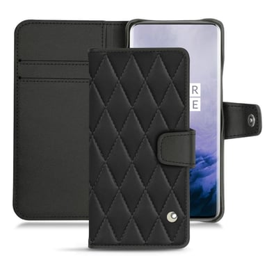 Funda de piel OnePlus 7 Pro - Solapa billetera - Negro - Piel lisa cosida