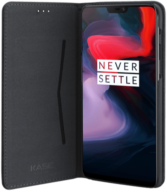 Funda tipo concha con ranura para tarjetas y soporte para OnePlus 6, Negro