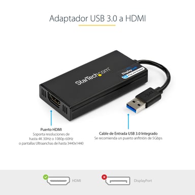 StarTech.com Adaptateur vidéo multi-écrans USB 3.0 vers HDMI - Carte graphique externe certifié DisplayLink - Ultra HD 4k