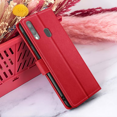 Étui Portefeuille pour Samsung A40 Support et Languette Magnétique Rouge
