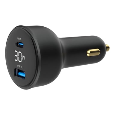 Gembird Nom : Chargeur Allume Cigare 1x USB-C + 1x USB-A 30W (Noir)