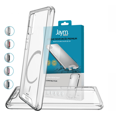 JAYM - Coque Ultra Renforcée Premium pour Apple iPhone 15 - Compatible Magsafe - Certifiée 3 Mètres de chute - Garantie à Vie - Transparente - 5 Jeux de Boutons de Couleurs Offerts