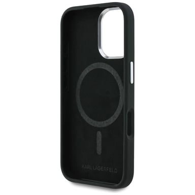 Cover Karl Lagerfeld in silicone con logo « Heart Sign » e MagSafe per iPhone 16, nera
