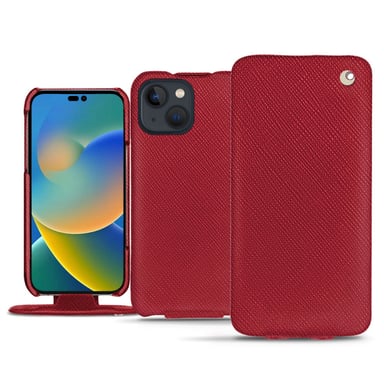 Housse cuir Apple iPhone 14 - Rabat vertical - Rouge - Cuir saffiano