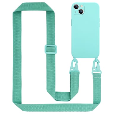 Tour de cou chaîne pour Apple iPhone 14 en LIQUID TURQUOISE Housse de protection en silicone avec cordelette réglable