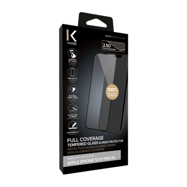 Protezione dello schermo in vetro temperato (100% di copertura della superficie) per Apple iPhone 13/ 13 Pro/ 14, nero