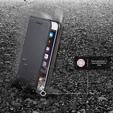 Moozy Case Flip Cover para iPhone 6s, iPhone 6, Negro - Funda magnética inteligente con tarjetero y soporte