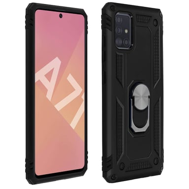 Coque pour Samsung Galaxy A71 Antichoc bi-matières Bague Support Vidéo Noir