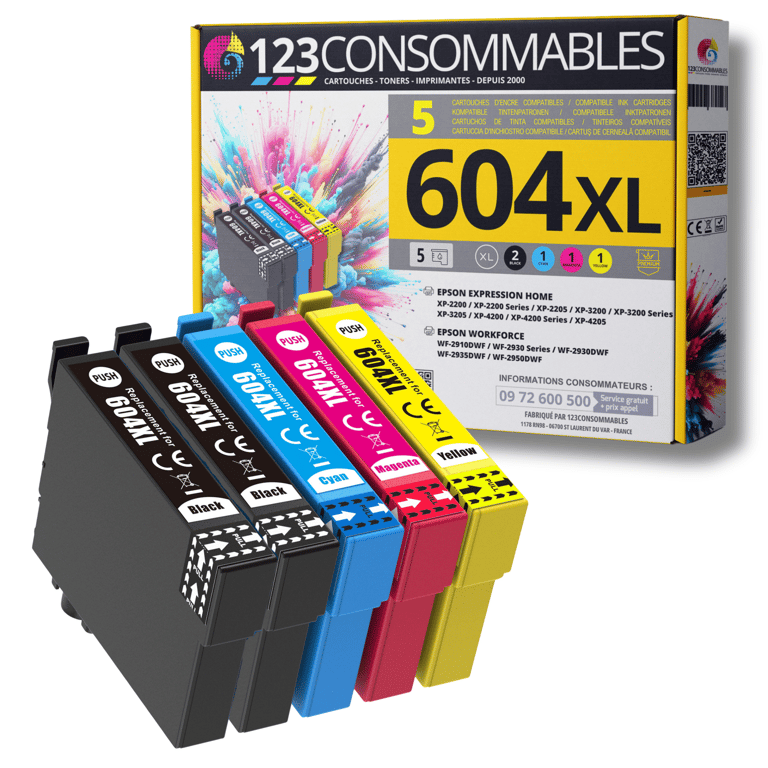 123CONSOMMABLES 604XL Pack 10 cartouches compatibles EPSON 604 Neuf - vue 1