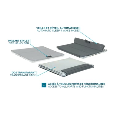 Funda protectora Folio iPad 10.2'' 2021/2020/2019, iPad 9/8/7 Gen, con esquinas reforzadas y barra para stylus, transparente/negro