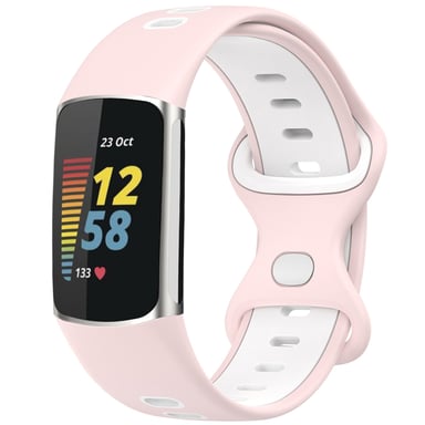 imoshion Bracelet Sport? en silicone pour Fitbit Charge 5 / 6 - Pink & White