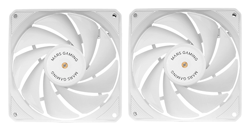 Mars Gaming MF-NCLX2, Kit 2x Ventiladores Ultrasilenciosos 120mm, Diseño Aspas Híbridas, Ventiladores 2en1 con Rodamiento FDB de Cobre Hiperbalanceado, Sistema Conexión PWM, Pads Antivibración, Blanco