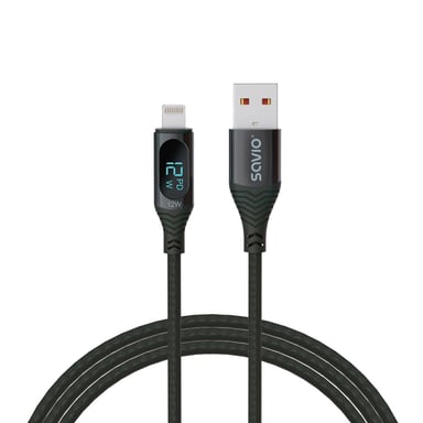 Savio USB - Lightning cable with display CL-173 1 m black Noir