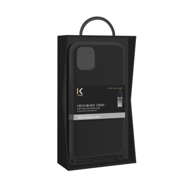 Coque en gel de silicone doux en bandouliére pour Apple iPhone 11 Pro, Noir satin