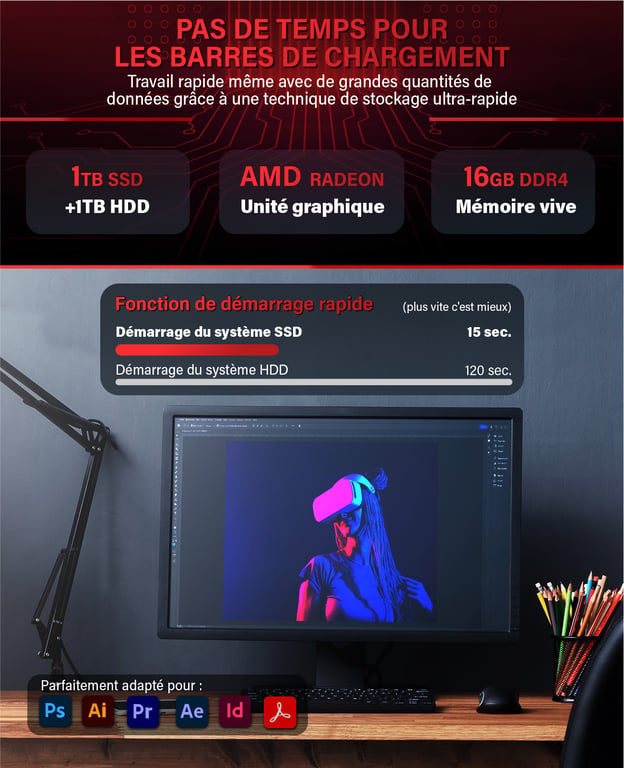Greed Ultra V2 Office PC / Ordinateur de bureau AMD Ryzen 7 Home Office Tour Computer avec DDR4 RAM 4 6 GHz SSD + HDD DVD+RW USB 3.1 WiFi Windows 11 Pro Neuf - vue 2