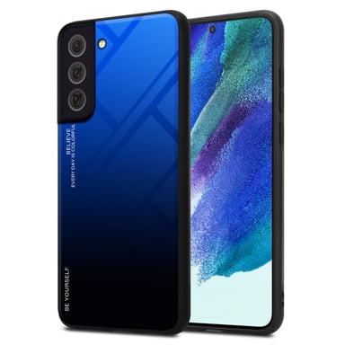 Coque pour Samsung Galaxy S22 en BLEU - NOIR Housse de protection Étui bicolore en silicone TPU et dos en verre trempé