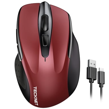 TECKNET TK-MS009 Ratón inalámbrico ergonómico silencioso - 6 DPI ajustable - Rojo