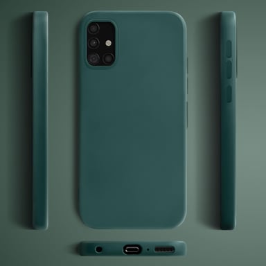 Moozy Lifestyle. Custodia progettata per Samsung A51, verde scuro - Custodia in silicone liquido con finitura opaca e rivestimento in morbida microfibra.