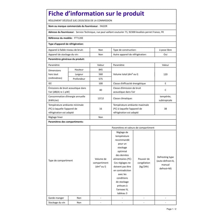 FAGOR FTT120E - vue 7