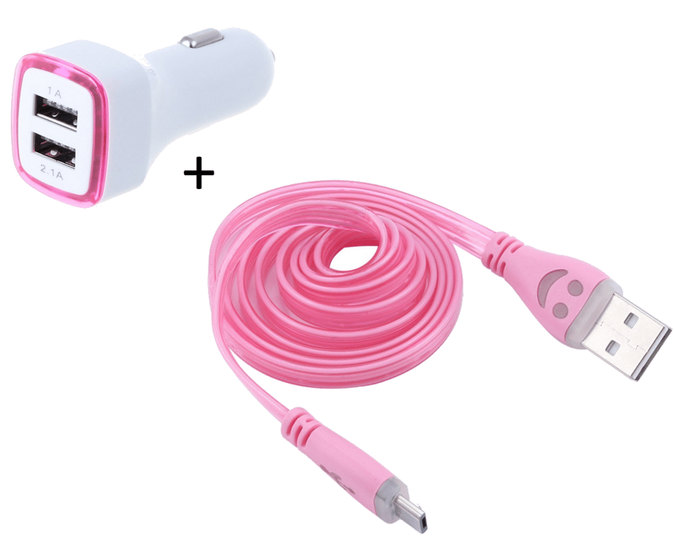 Pack Chargeur Voiture pour Manette Playstation 4 PS4 Smartphone Micro USB (Cable Smiley + Double Ada