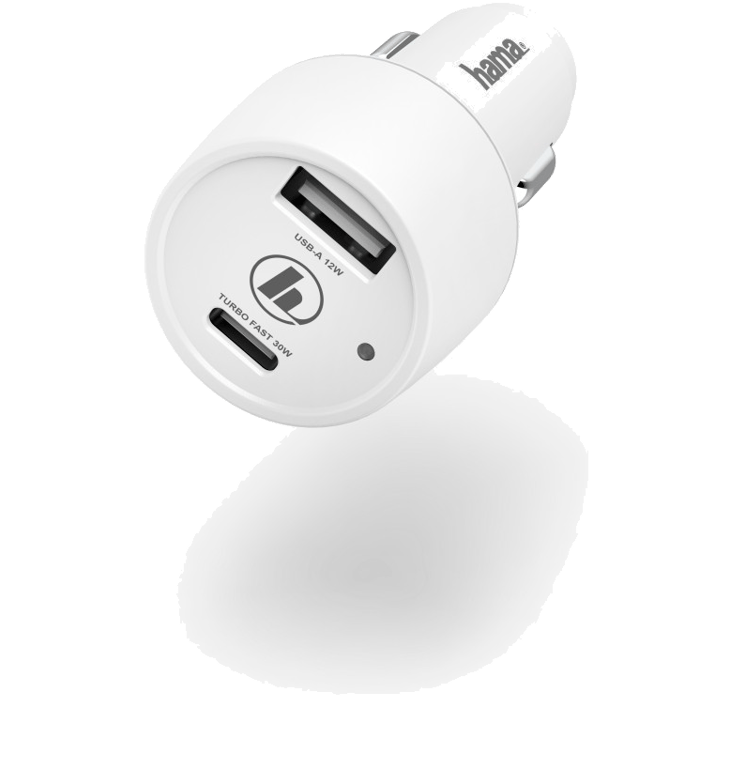 Chargeur pour voiture, USB-C, Power Delivery (PD)/Qualcomm®+USB-A, 42W, Blanc