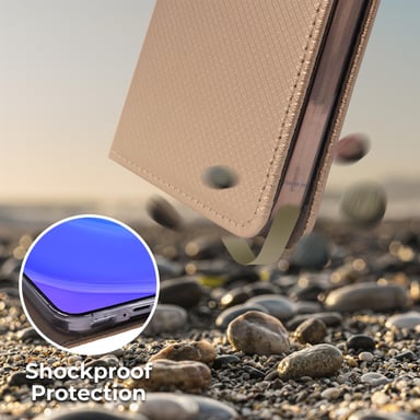 Moozy Case Flip Cover para Xiaomi Mi 10T 5G y Mi 10T Pro 5G, Oro - Smart Magnetic Flip Cover con tarjetero y soporte