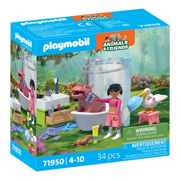 Playmobil 71950 Animaux & Amis Coffret L'heure du bain des animaux Jaune - Neuf