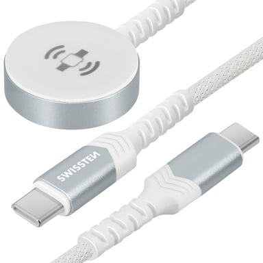 Swissten Cargador para Apple Watch + USB-C con conector USB-C de 1,2 m Blanco