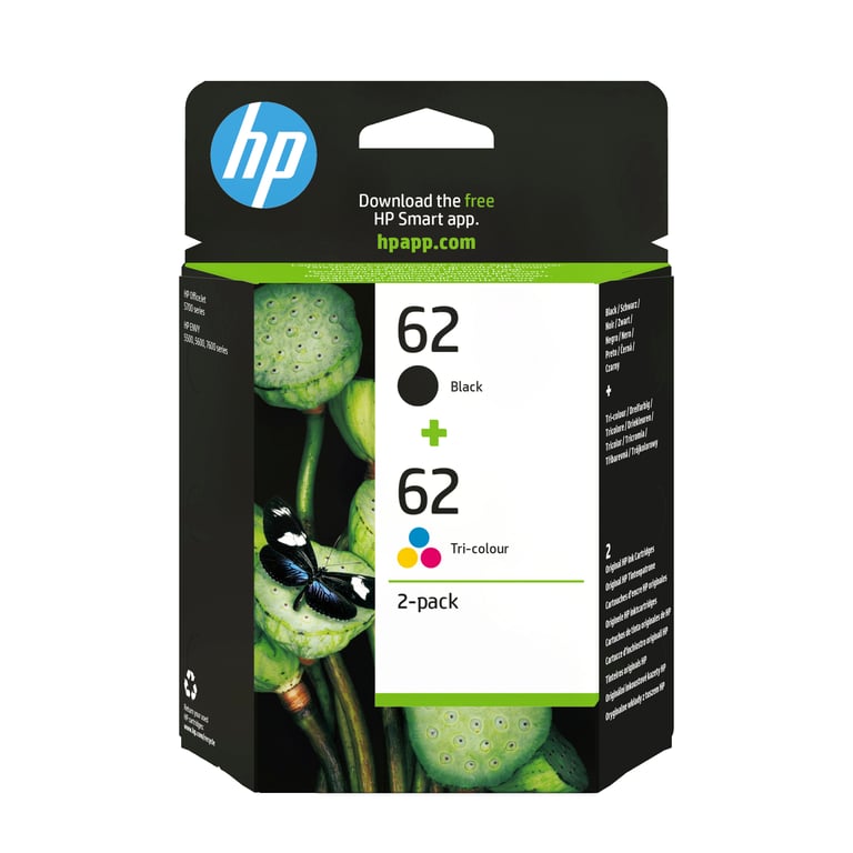 HP 62 Pack de 2 pigmenté couleur cyan jaune original couleur cyan jaune blister cartouche d'encre pour ENVY 55XX 56XX 76XX Officejet 200 250 57XX 8040 Neuf