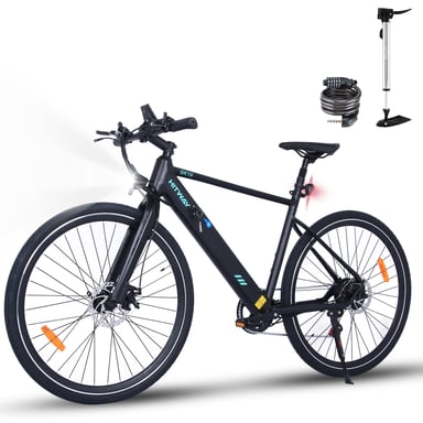 Vélo Électrique, Ville E-Bike Vélo Électrique avec Batteries Amovibles au Lithium 36V 12Ah, Cadre en Aluminium, vélo de Montagne électrique 7 Vitesses, VTT Électrique pour Adultes, Autonomie 40-80km Noir