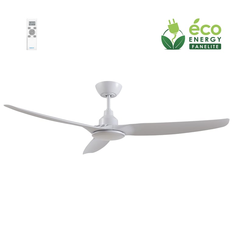 Fanelite - Ventilateur de plafond 132 cm blanc FANDC52LN - Moteur DC 18W - LED 20W dimmable 3 couleurs - 3 pales - Télécommande - Silencieux - Neuf