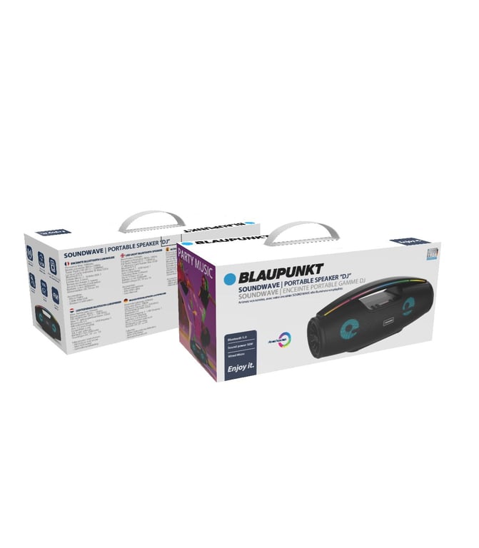 BLAUPUNKT - Enceinte Bluetooth 5.0 Portable 50W Noire ? Eclairage LED ?  Radio FM ? Carte SD - Micro Filaire - Blaupunkt