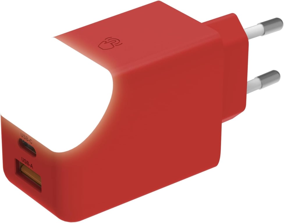 Adaptateur Secteur Double Ports Charge Rapide 65W - Port USB et USB C - Idéal pour Charger Téléphones Tablette Ordinateur - avec Lumière Tactile on Off - Xoopar Ice-G Rouge - Neuf