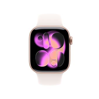Apple Watch Series 11 GPS 42mm Boitier en Aluminium Or Rose avec Bracelet Sport Rose Tendre - S/M