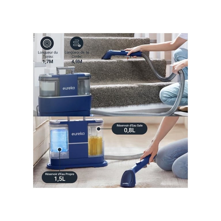 Eureka NEY100 Aspirateur pour tapis | Nettoyeur de taches multisurface pour tapis moquettes tissus d'ameublement escaliers et voiture | Grand réservoir d'eau de Neuf - vue 2