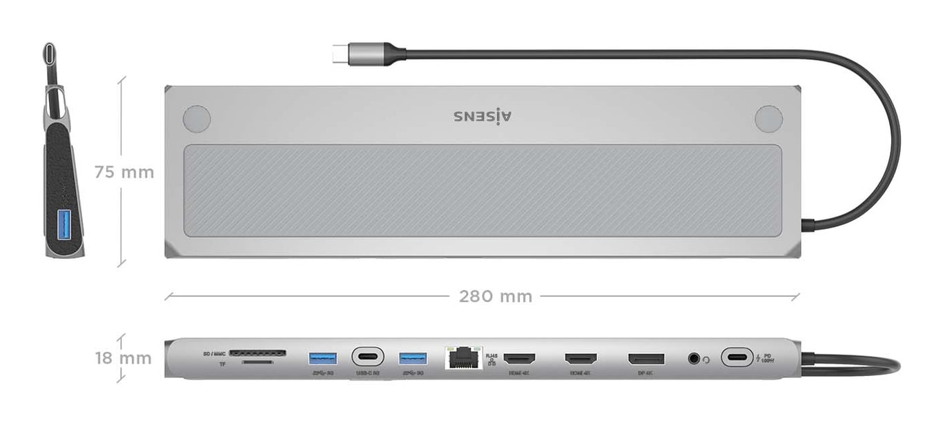 AISENS ASUC 12P020 GR station d'accueil Avec fil USB 3.2 Gen 1 3.1 Gen 1 Type C Neuf - vue 3