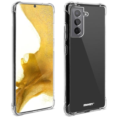 Moozy Coque en silicone antichoc pour Samsung S22 – Coque transparente avec coins 3D absorbant les chocs, coque de protection transparente en silicone TPU souple