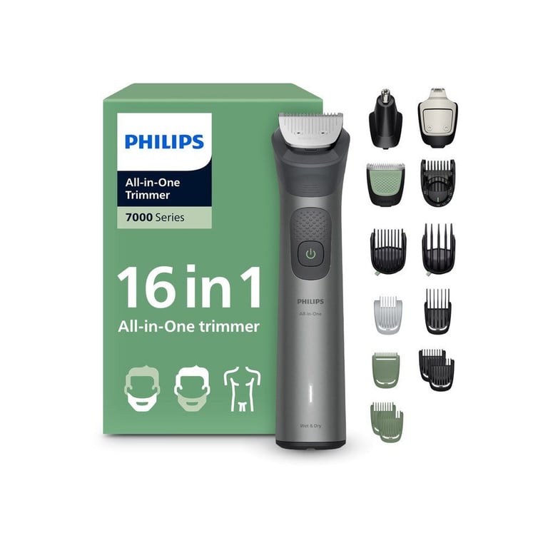 Philips Multigroom série 7000 Tondeuse tout en un 16 accessoires – tondeuse pour barbe cheveux et corps lames en métal auto affûtées 21 hauteurs de coupe 0 5 16 mm modèle MG793115 - vue 2
