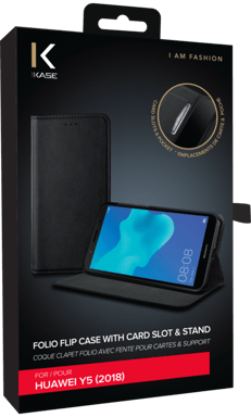 Funda plegable con ranura para tarjetas y soporte para Huawei Y5 (2018) , Negro