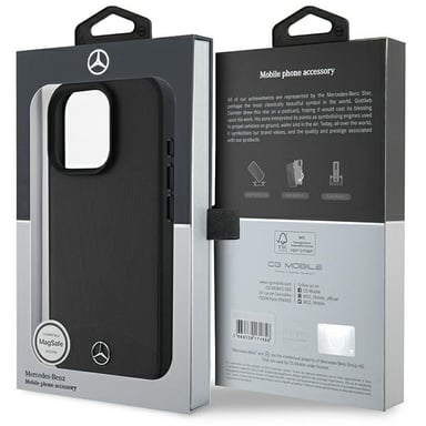 Funda Mercedes para iPhone 16 Pro Max 6.9'' negra con textura y cuero liso Funda rígida MagSafe
