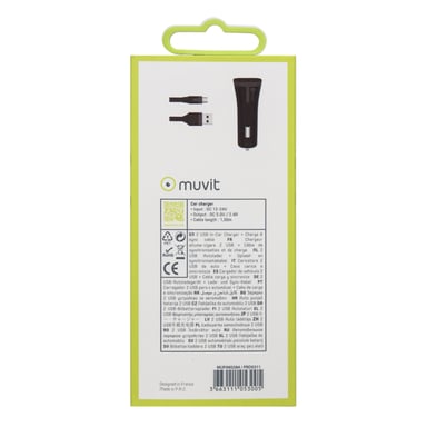 Caricatore da auto Tab Pack 2Usb + cavo 2,4A Usb/Micro-Usb 1M Nero