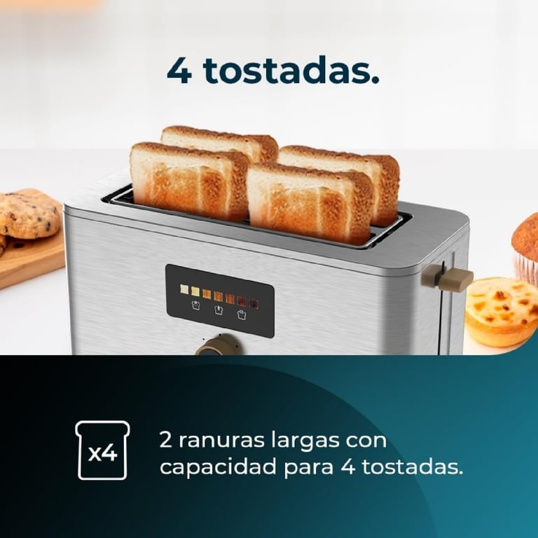 Grille-Pain Cecotec Touch&Toast Extra Double 04844 – 4 Fentes, 1500W, Écran Tactile - vue 3