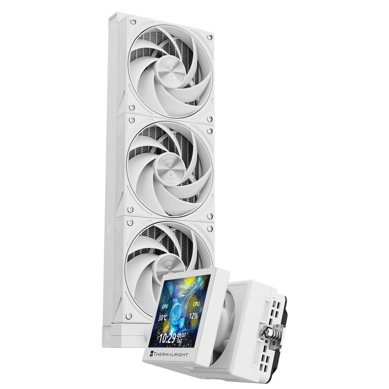 Stream 360 Blanc Refroidisseur liquide pour processeur, écran LCD 3,5  avec ventilateur magnétique intégré, résolution 640 x 480, vitesse 2400 tr/min, compatible avec AM5, LGA1851 - Neuf