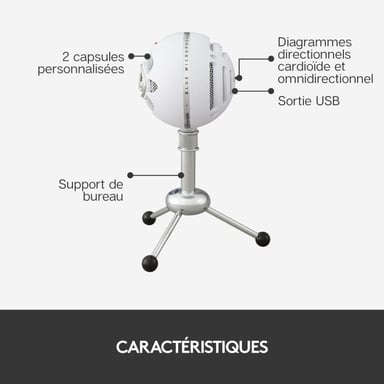 Micrófono USB Blue Snowball para grabación, streaming, podcasting y juegos en PC y Mac - Blanco